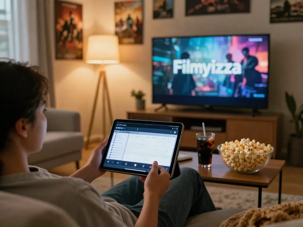 Enjoy seamless streaming on https://filmyzilla.media/ with the app, featuring movies and live sports in a cozy living room.