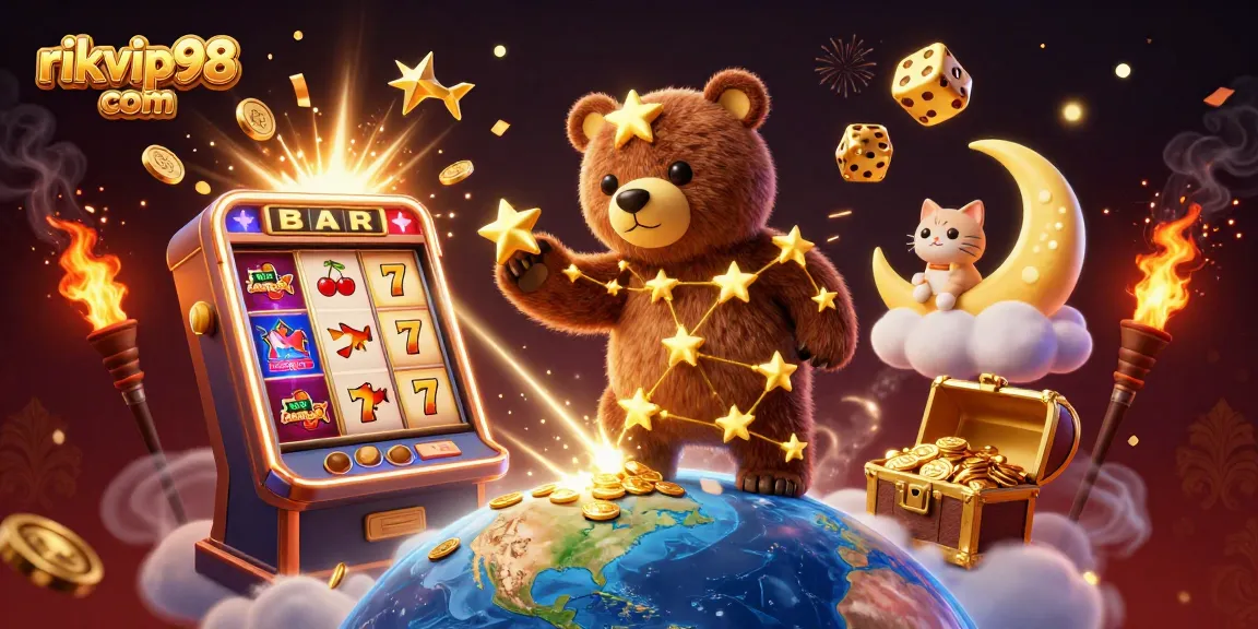 Experience the excitement of rikvip98 com with our vibrant 3D casino jackpot illustration!